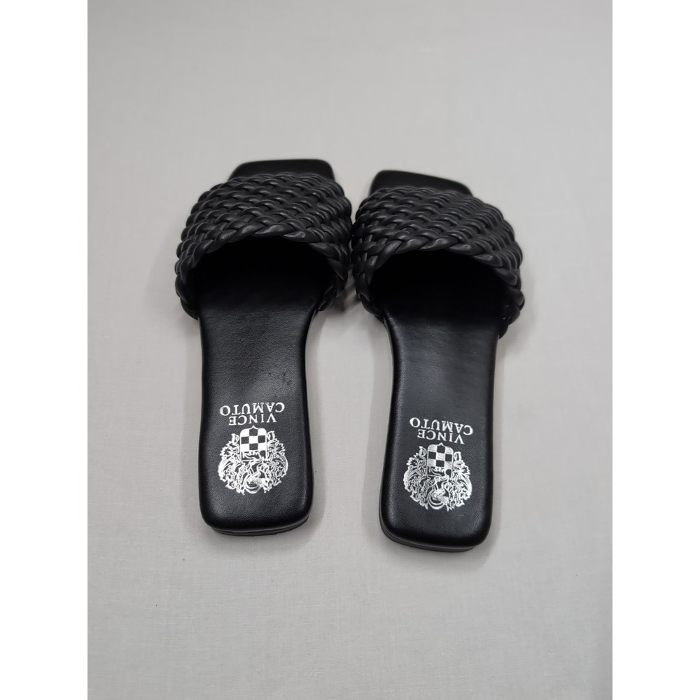 Vince Camuto Women's 9.5 Arissa Woven Leather Flat Sandal Slide‎ Black Coastal - Picture 3 of 4